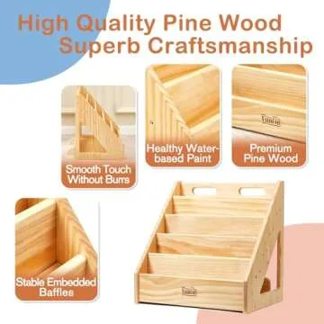 FUNLIO Montessori Bookshelf for Toddlers 1-5 Years, Front-Facing Kids Bookshelf with Handle & Anti-Tilting Device, Premium Pine Baby Bookshelf, Children's Bookcase for Nursery/Classroom, CPC Certified