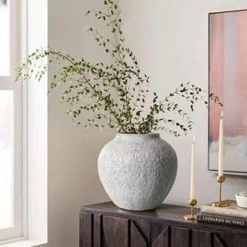 Rustic White Ceramic Vase Farmhouse Round Flower Clay Pottery Large Terracotta Floor Vases for Decor...