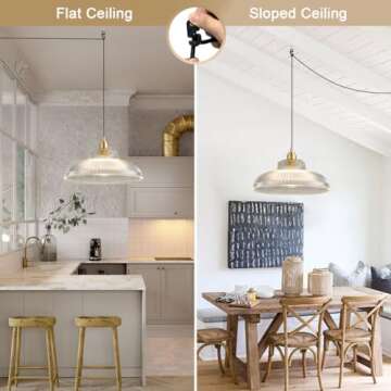 Qufute Mid Century Glass Plug in Pendant Light Clear Glass Hanging Light Fixture Industrial Glass Pendant Lights with 14.7 ft Cord On/Off Switch Vintage Hanging Lights for Living Dining Room