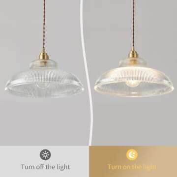 Qufute Mid Century Glass Plug in Pendant Light Clear Glass Hanging Light Fixture Industrial Glass Pendant Lights with 14.7 ft Cord On/Off Switch Vintage Hanging Lights for Living Dining Room