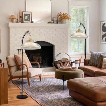 Qufute Mid Century Glass Plug in Pendant Light Clear Glass Hanging Light Fixture Industrial Glass Pendant Lights with 14.7 ft Cord On/Off Switch Vintage Hanging Lights for Living Dining Room