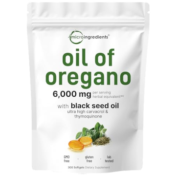 Micro Ingredients Oil of Oregano Softgels 6000mg with Black Seed Oil, 300 Count - Immune Support, No...