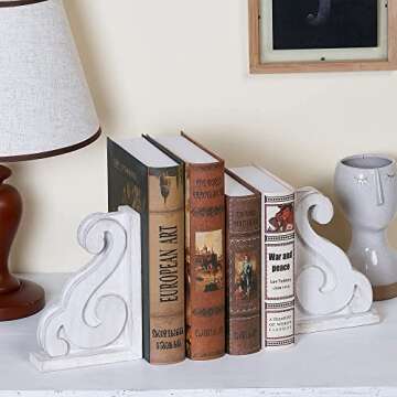 GENMOUS Rustic Vintage Scroll Corbel Bookends Set of 2