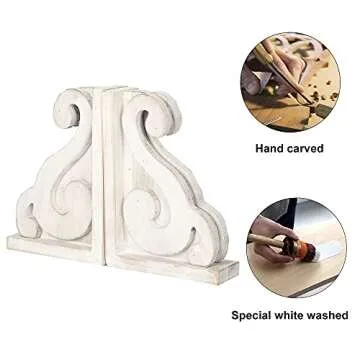 GENMOUS Rustic Vintage Scroll Corbel Bookends Set of 2