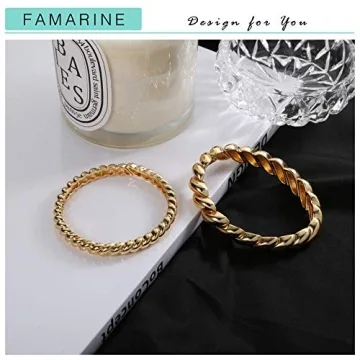 Stylish FAMARINE Twisted Thin Bangle for Women, Gold-Plated