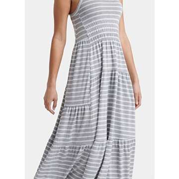 Lucky Brand Women's Ruched Maxi Dress, Grey Stripe, L