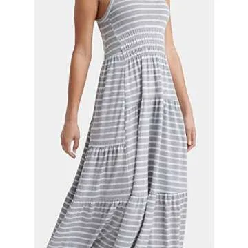Lucky Brand Women's Ruched Maxi Dress, Grey Stripe, L