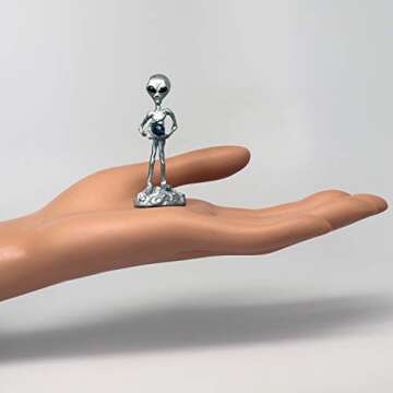 Real Metal UFO Alien Holding Faceted Crystal Ball Pewter Statue