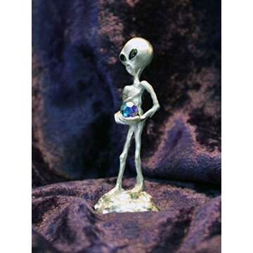 Charming Pewter Alien Statue with Crystal Ball Gift