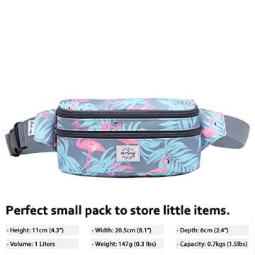 HotStyle 521s Fashion Fanny Pack, Small Waist Bag for Hiking, Cross Body Style Cute for Women, Kids & Girls, Millennial Flamingos