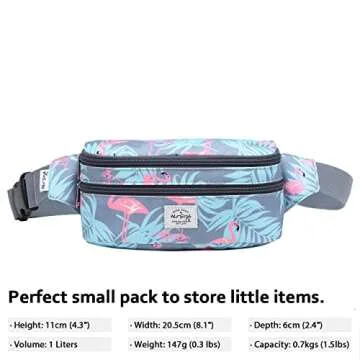 HotStyle 521s Fashion Fanny Pack, Small Waist Bag for Hiking, Cross Body Style Cute for Women, Kids & Girls, Millennial Flamingos