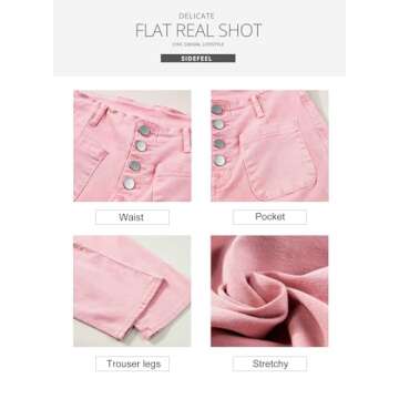 Sidefeel Women's Wide Leg Jeans High Waisted Straight Leg Jeans Buttoned Loose Stretchy Denim Pants with Pocket Peach Blossom Size 6