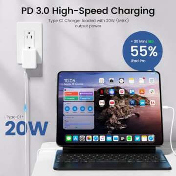 40W Flat USB C Wall Charger, 4Ports Foldable & Slim Fast Charging Blocks, Multiport Type C Cube Box ...