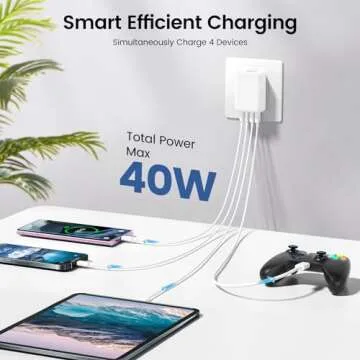 40W Flat USB C Wall Charger, 4Ports Foldable & Slim Fast Charging Blocks, Multiport Type C Cube Box Power Adapter Plug, Boxeroo USB C Charger Block Brick for iPhone Samsung Tablet Pixel (White)