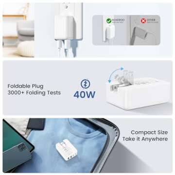 40W Flat USB C Wall Charger, 4Ports Foldable & Slim Fast Charging Blocks, Multiport Type C Cube Box Power Adapter Plug, Boxeroo USB C Charger Block Brick for iPhone Samsung Tablet Pixel (White)