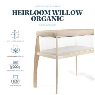 Baby Delight Heirloom Willow Wooden Bassinet | Bedside Sleeper & Baby Bassinet | 100% GOTS Certified Organic Cotton Fabric | Organic Oat
