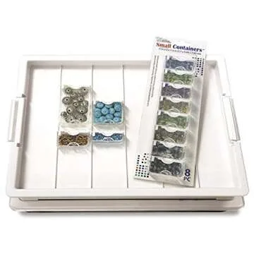 Bead Storage Solutions Elizabeth Ward Plastic Organizer Tray with Clear Snap Shut Lid for Sorting Craft Supplies, Fasteners, Crystals (2 Pack)