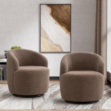 Wrofly Swivel Barrel Chair Set of 2, Modern Boucle Swivel Accent Chair, Comfy Sherpa Round Armchair,...