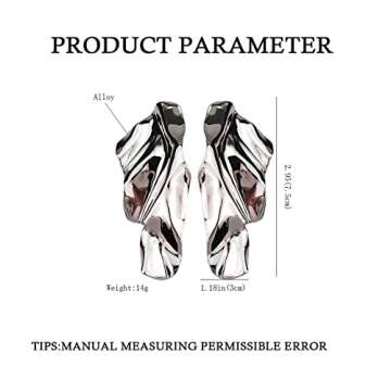Statement Geometric Texture Earrings for Women,Large Fashion Irregular Minimalism Metal Earrings,Rec...