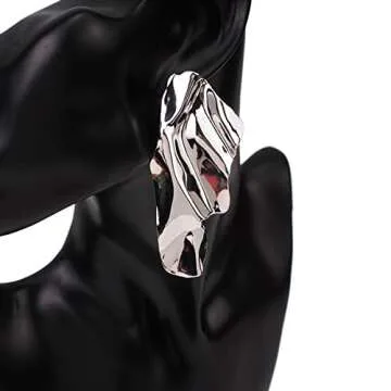 Statement Geometric Texture Earrings for Women,Large Fashion Irregular Minimalism Metal Earrings,Rectangle Large Hypoallergenic Leaf Earrings Trendy Jewley(Silver)