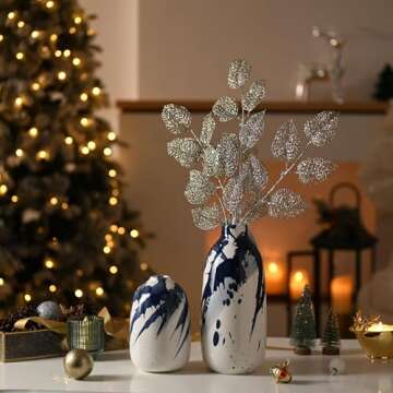 TERESA'S COLLECTIONS Navy Blue and White Porcelain Flowers Ceramic Vases for Home Decor,Decorative Ocean Chinoiserie Vase for Mantel,Shelf,Living Room,Table,Gifts for Mom,10" 2PCs Valentine Vase Set