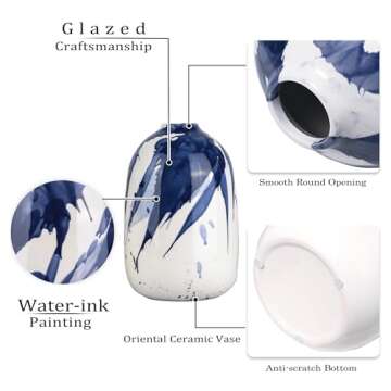 TERESA'S COLLECTIONS Navy Blue and White Porcelain Flowers Ceramic Vases for Home Decor,Decorative Ocean Chinoiserie Vase for Mantel,Shelf,Living Room,Table,Gifts for Mom,10" 2PCs Valentine Vase Set