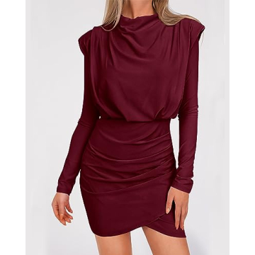 BTFBM Women's Ruched Bodycon Mini Dress for Fall