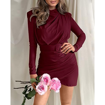 BTFBM Women's Ruched Bodycon Mini Dress for Fall