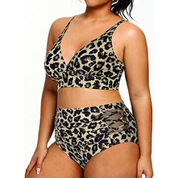 Yonique Womens Plus Size Bikini High Waisted Swimsuits Two Piece Bathing Suits Tummy Control Swimwear Leopard 20Plus