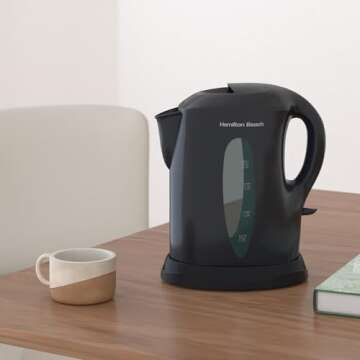 Hamilton Beach Electric Tea Kettle, Water Boiler & Heater, Cordless Serving, Auto-Shutoff Dry Protection, 1500 Watts for Fast Boiling, 1.8 Liter, Black