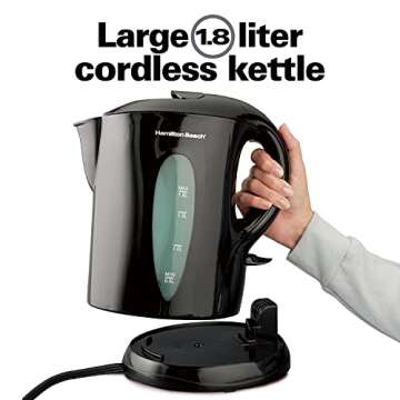 Hamilton Beach Electric Tea Kettle, Water Boiler & Heater, Cordless Serving, Auto-Shutoff Dry Protection, 1500 Watts for Fast Boiling, 1.8 Liter, Black