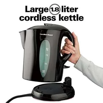 Hamilton Beach Electric Tea Kettle, Water Boiler & Heater, Cordless Serving, Auto-Shutoff Dry Protection, 1500 Watts for Fast Boiling, 1.8 Liter, Black