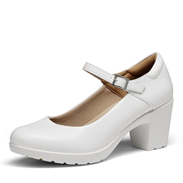 DREAM PAIRS Women's Edenia Chunky Low Block Heels – Size 8, White