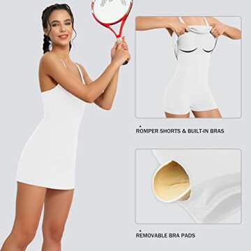 LouKeith Womens Tennis Dress with Built in Shorts & Bra Exercise Workout Sleeveless Athletic Golf Dresses with Pockets White S