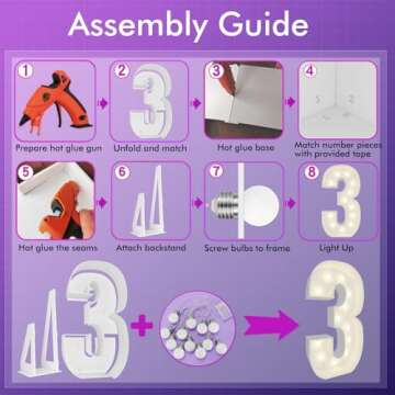 4FT Marquee Light Up Number Pre-Cut Frame Giant Marquee Numbers 3, Mosaic Numbers for Balloons, 30th 13th Birthday Decorations 2023 Graduation Decorations, Balloon Arch Kit