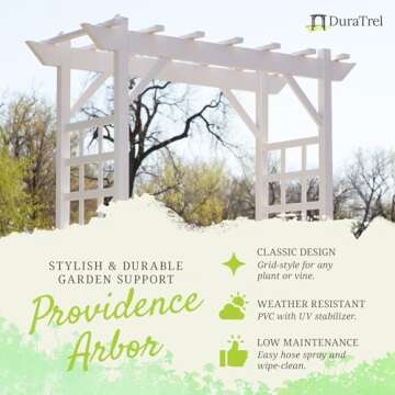 Dura-Trel PVC Garden Arbor, Arch Support for Climbing Plants, Providence, White, 64" x 85"