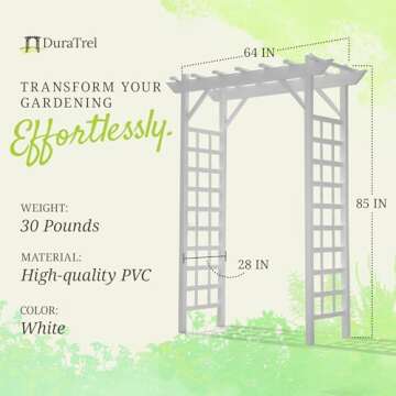 Dura-Trel PVC Garden Arbor, Arch Support for Climbing Plants, Providence, White, 64" x 85"