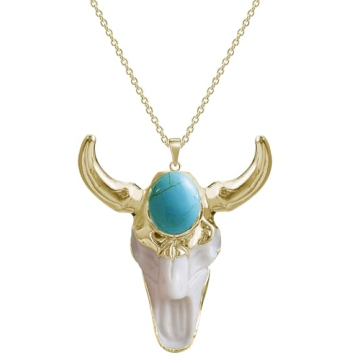 Ladywowu Boho Turquoise Necklace, Western Jewelry for Women, Hip Hop Charm White Bull Necklace for M...