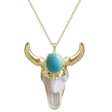 Ladywowu Boho Turquoise Necklace, Western Jewelry for Women, Hip Hop Charm White Bull Necklace for M...