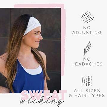 Maven Thread Granite, Women's Workout Headbands, 4" Thick Non Slip Sweatbands for Women, Wide Headbands for Women, Sports Running Headband for Exercise, Gym hairband Athletic Workouts and Yoga 2Pack