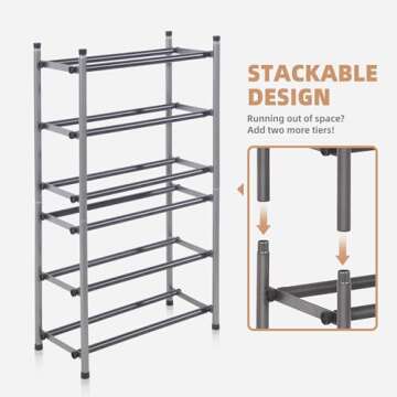 STORAGE MANIAC Expandable Shoe Rack, Stackable Shoe Rack for Closet, Small Shoe Rack Organizer for Entryway, Adjustable Shoe Rack for Garage, Shoe Rack for Front Door, Metal Shoe Rack, Black 4 Tier