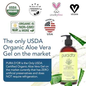 PURA D'OR 16 Oz ORGANIC Aloe Vera Gel - Lemongrass - All Natural - ZERO Artificial Preservatives - D...