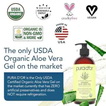 PURA D'OR 16 Oz ORGANIC Aloe Vera Gel - Lemongrass - All Natural - ZERO Artificial Preservatives - D...