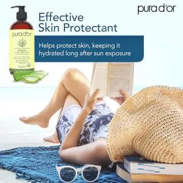 PURA D'OR 16 Oz ORGANIC Aloe Vera Gel - Lemongrass - All Natural - ZERO Artificial Preservatives - Deeply Hydrating & Moisturizing - Sunburn, Bug Bites, Rashes, Small Cuts, Eczema Relief - Skin & Hair