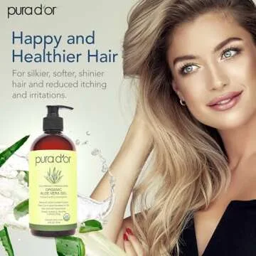 PURA D'OR 16 Oz ORGANIC Aloe Vera Gel - Lemongrass - All Natural - ZERO Artificial Preservatives - Deeply Hydrating & Moisturizing - Sunburn, Bug Bites, Rashes, Small Cuts, Eczema Relief - Skin & Hair