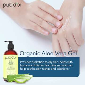 PURA D'OR 16 Oz ORGANIC Aloe Vera Gel - Lemongrass - All Natural - ZERO Artificial Preservatives - Deeply Hydrating & Moisturizing - Sunburn, Bug Bites, Rashes, Small Cuts, Eczema Relief - Skin & Hair