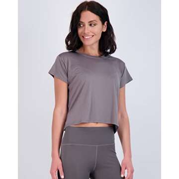 Real Essentials 5 Pack: Women's Dry Fit Crop Top - Short Sleeve Crew Neck Stretch Athletic Tee (Available in Plus Size)