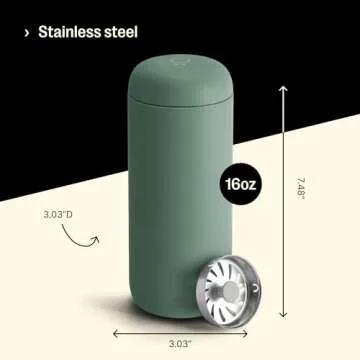 Fellow 16 oz Carter Move Travel Mug - Vacuum-Insulated Stainless Steel Travel Coffee Mug - Coffee Tumbler with Ceramic Interior and Splash Guard - Smoke Green