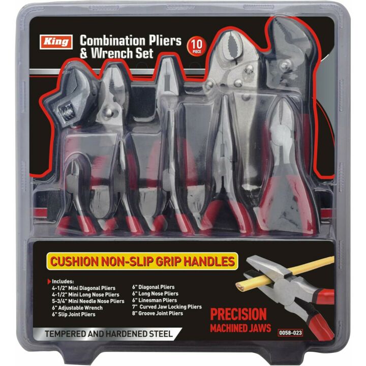 KING Pliers and Wrench Set with Rack - 10 Pieces
