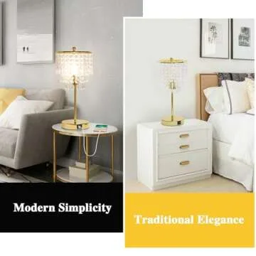 Touch Control Crystal Table Lamp with Dual USB Ports, 3-Way Dimmable Gold Lamp, Bedside Light with Crystal Shade, Girls Lamp for Bedroom, Living Room, Teens Room, Dresser, 6W LED Bulb Included